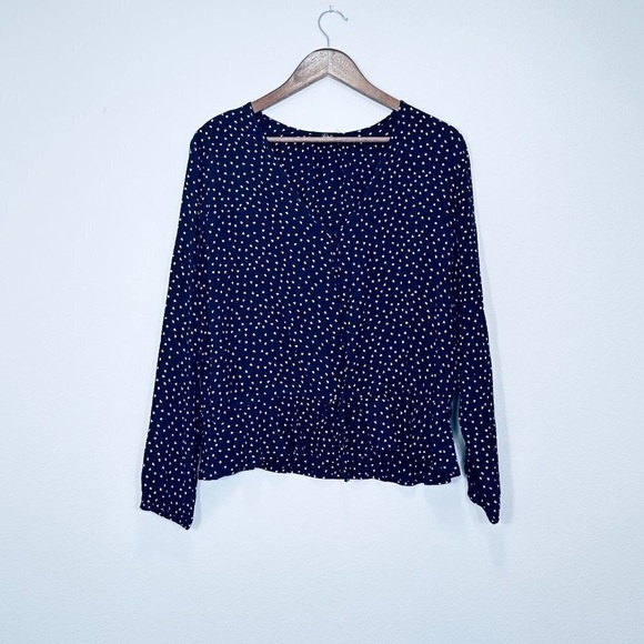 Rails Beaux Navy Mini Heart Popover Peplum Long Sleeve Blouse Women's Size M - Picture 1 of 8